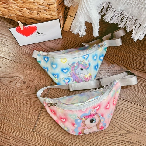 Kids Unicorn Waist Bag PVC Cute Fashion Cartoon Chest Bag With Adjustable Strap For Girls Daily Matching Lightweight