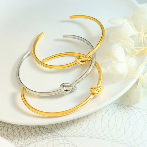 Titanium Steel Knot Open Bangle For Women Minimalist Fashion Adjustable Gold Silver Rose Gold Knot Bangle Bracelet Jewelry