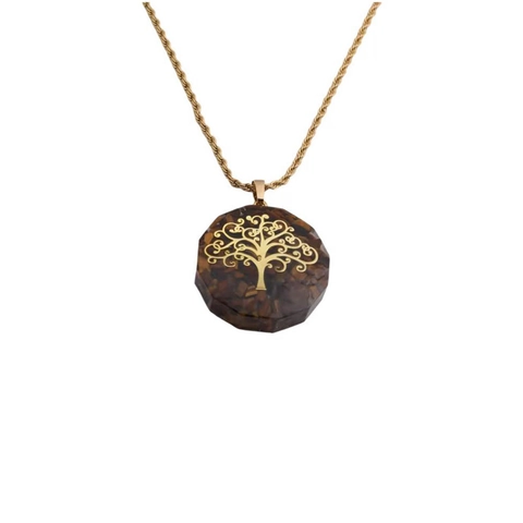 Lebensbaum Rundanhänger Halskette Edelstahl Seilkette Facettierter Stein Schmuck Damen Vintage Elegant Accessoire