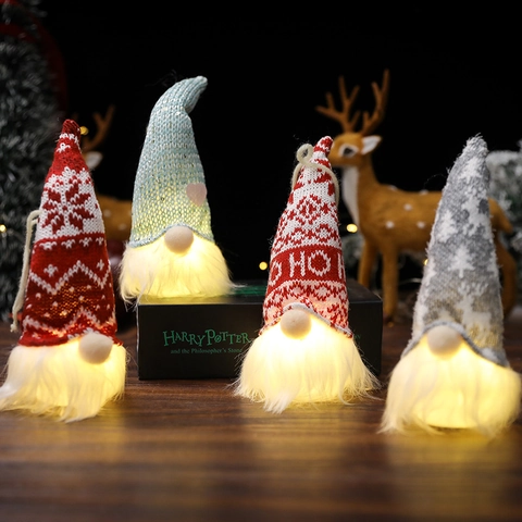 Weihnachten LED Leuchtende Gnome Hängeornament Gestrickte Plüsch Tomte Waldmann Feiertag Heimdekoration Warmes Glühen