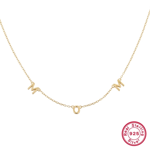 MOM Buchstaben Anhänger Halskette 925 Sterling Silber Einfache Minimalistische Schlüsselbeinkette Schmuck Für Damen Mutter