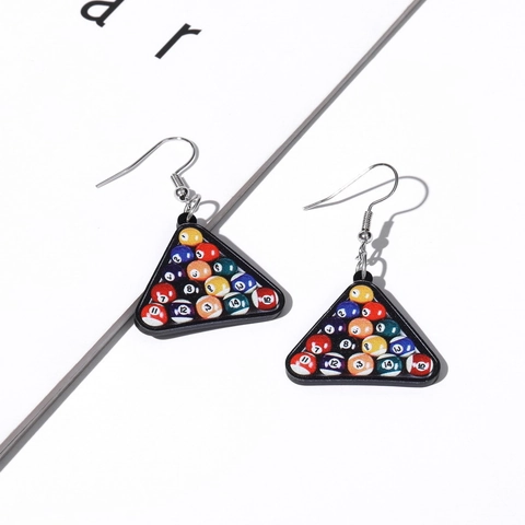 Boucles D'oreilles Pendantes Billard Rack Triangulaire Acrylique Mini Billard Bijoux Sportifs Amusants Pour Femmes Nouveauté