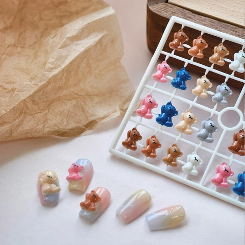 3D Süße Cartoon Bär Nagelkunst Charms Harz Mini Tier Nagel Dekorationen Für DIY Maniküre Zubehör Gemischte Farben