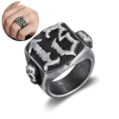 Gothic Totenkopf Ring Nummer 13 Edelstahl Vintage Punk Oxidierter Metallschmuck Für Herren Damen Unisex