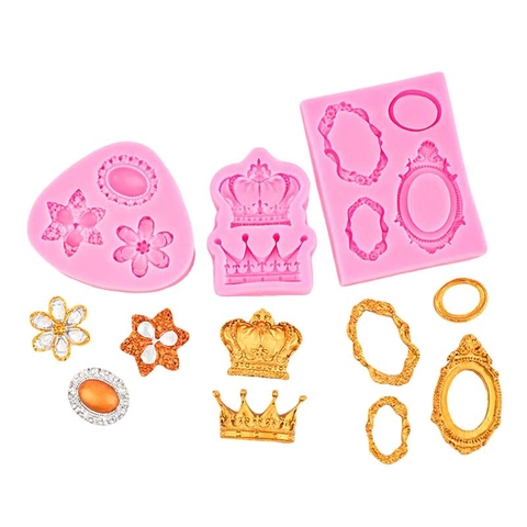 Krone Fotorahmen Silikonform Europäischer Stil Fondant Tortendekoration Backen DIY Geprägte Edelstein Blumenform