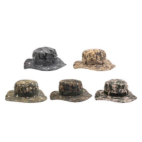 Digital Camouflage Boonie Hat Polyester Outdoor Sun Protection Hiking Fishing Wide Brim Bucket Hat With Adjustable Chin Strap Unisex