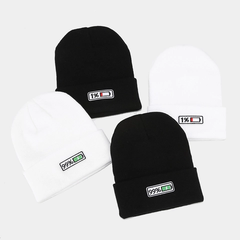 Gebreide Beanie Muts Acryl Warm Batterij Percentage Patch Streetwear Hip Hop Casual Voor Heren Vrouwen