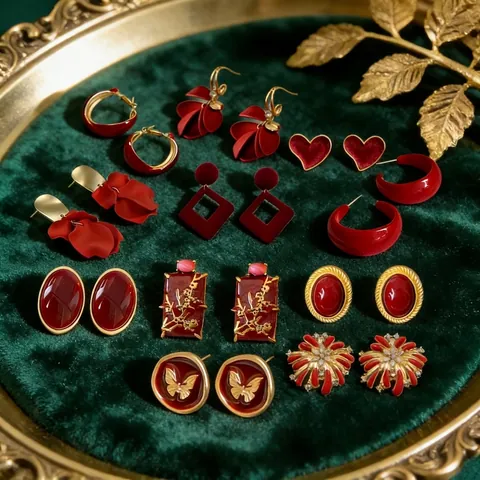 Orecchini Vintage In Lega Rosso Oro Con Perno In Argento Strass Fiore Cuore Gioielli Festivi Geometrici Per Donne