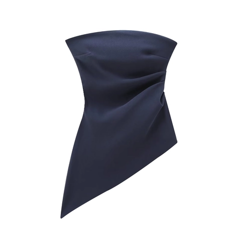 Sexy Asymmetric Hem Tube Top Pleated Ruched Polyester Party Clubwear For Women