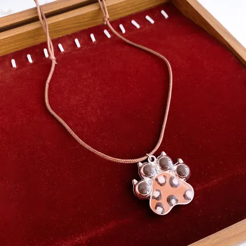 Collier Pendentif Chien Patte En Alliage Émail Œil De Tigre À Perles Cordon Ciré Réglable Chaîne De Pull Pour Femmes