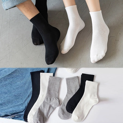 Gerippte Sport Socken Polyester Baumwolle Atmungsaktiv Athletisch Crew Knöchel Einfarbig Lässig Unisex Mittellang