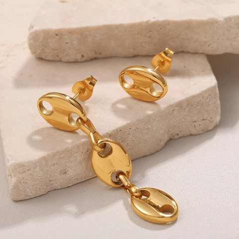 Minimalist Stainless Steel Asymmetric Earrings Geometric Pig Nose Coffee Bean Drop Earrings Gold Plated Jewelry For Women