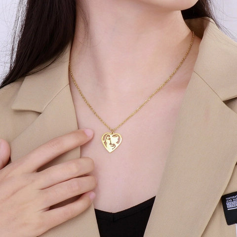 Collana Con Pendente Cavo Silhouette Madre E Figlio in Acciaio Inossidabile a Cuore Regalo Commemorativo Festa Della Mamma Gioielli Donna