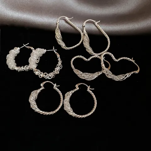 Gedraaide Holle Geweven Creolen Koper Met Zilveren Oorsteker Minimalistische Geometrische Ronde High End Sieraden Voor Vrouwen