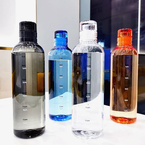 Botella De Agua Portátil Con Marcador De Tiempo A Prueba De Fugas Plástico Transparente Y Vidrio De Borosilicato
