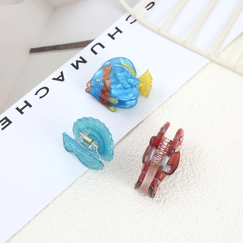 Pinzas Para El Cabello Creativas Serie Océano Acetato De Celulosa Forma Pez Concha Clips Semi Traslúcidos Patrón Mármol Mujer