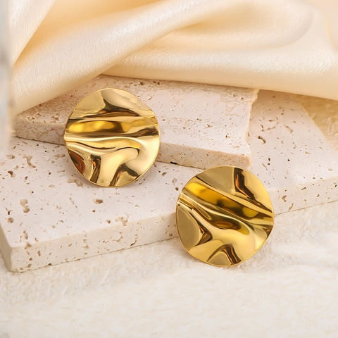 Statement Unregelmäßige Runde Ohrstecker 18K Vergoldet Edelstahl Gekörnt Lotusblatt Textur Mode Für Damen