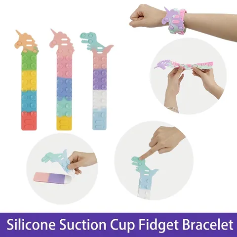 Giocattolo In Silicone Con Ventosa Per Alleviare Lo Stress Unicorno Dinosauro Bracciale Sensoriale Pop Bubble Colori Arcobaleno