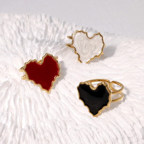 Herzförmiger Ring Aus Edelstahl Vergoldet Emaille Inlay Verstellbar Offen Schmuck Retro Französischer Stil Damen