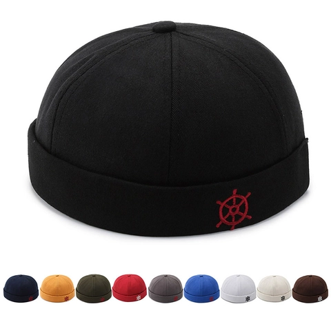 Cappello Docker Retrò Berretto Vintage Senza Visiera Twill Di Cotone Ricamo Timone Regolabile Marinaio Pescatore Per Uomini Donne