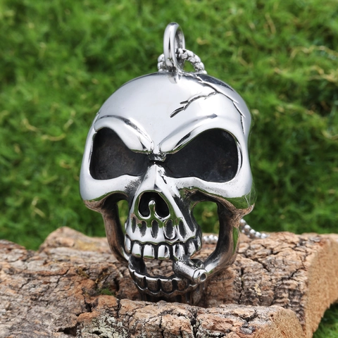 Collana Con Pendente Teschio Che Fuma Acciaio Inossidabile Stile Punk Gotico Biker Gioielli Per Uomo