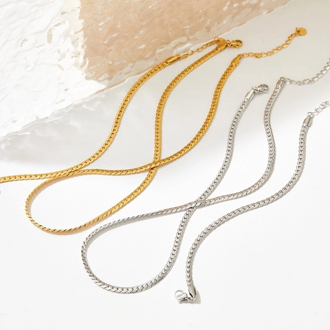 Collana E Bracciale In Acciaio Inossidabile Catena A Serpente Piatta Hip Hop Gioielli Cubani Retro Per Uomo
