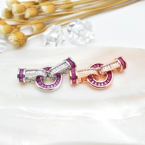 Luxus Halskettenverschluss Aus Kupfer Doppelring Zirkonia Einlage DIY Schmuckherstellung Zubehör Elegante Schnalle