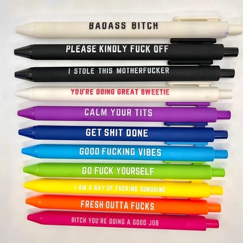 Funny Retractable Ballpoint Pens Colorful Plastic Black Ink Sarcastic Profanity Quotes Office Gag Gifts