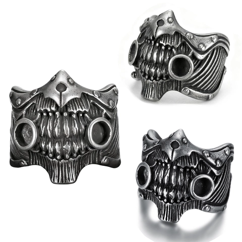 Skull Mask Ring 316L Stainless Steel Gothic Punk Biker Vintage Oxidized Band Jewelry For Men