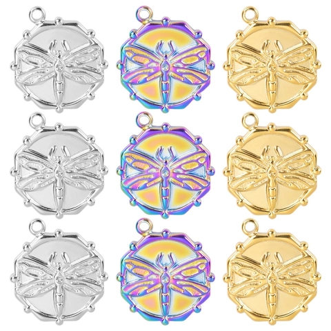 Collar Con Colgante De Libélula Acero Inoxidable Chapado En Oro De 18K Relieve Medalla Redonda Estilo Minimalista Joyería Para Mujeres