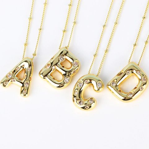 Collar Con Colgante De Letra Inicial Hip Hop Aleación Chapada En Oro Con Circonita Cúbica Joyería Retro Personalizada Hombre Mujer