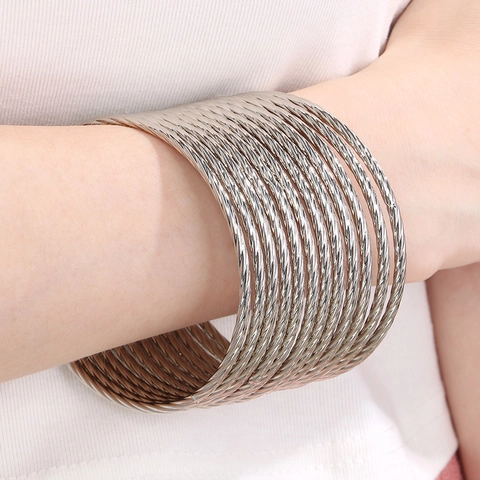 Brazaletes Multicapa De Acero Inoxidable Retorcido Moda Apilables Textura De Alambre De Cable Para Mujeres