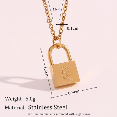 Collar Con Colgante De Candado E Inicial De Acero Inoxidable Letra Gótica Joyería De Moda Chapada En Oro Para Mujer