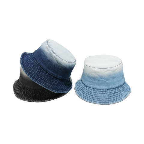 Ombre Washed Denim Bucket Hat Sun Protection Casual Vintage Sun Hat For Women Gradient Color Chic Pot Hat