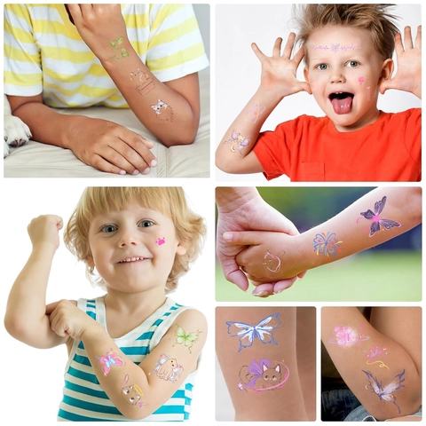 Waterproof Temporary Tattoo Stickers Butterfly Cat Star Moon Pattern Watercolor Style For Party Women Kids Body Art Beauty