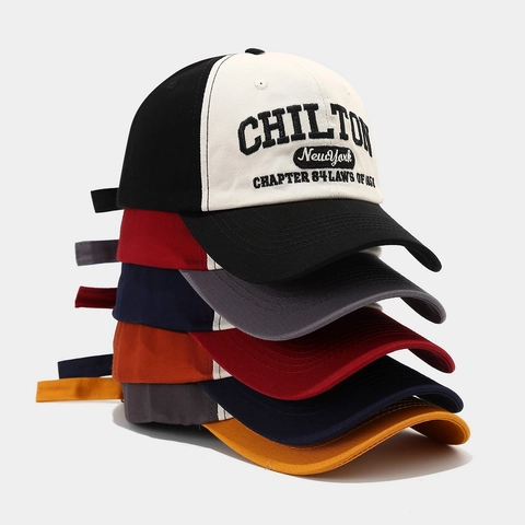 Baseball Cap Cotton Color Block Patchwork Embroidered Letter Vintage American Style Sun Protection Adjustable For Women Men