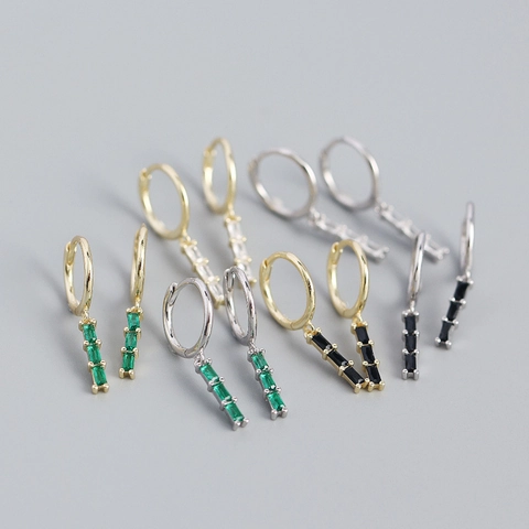 Orecchini a Cerchio in Argento Sterling S925 per Donna Orecchini Pendenti con Zirconia Rettangolare Geometrica Gioielli