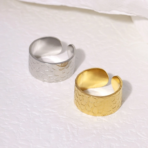Anello Largo Aperto Acciaio Inossidabile Placcato Oro 18K Texture Nido D'Ape Geometrico Vintage Lusso Regolabile Gioielli Donna