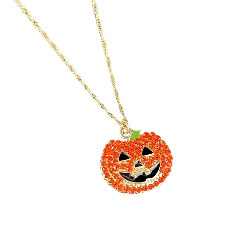 Halloween Pumpkin Ghost Pendant Necklace Alloy Rhinestone Sparkling Jewelry For Women Girls Party Accessories