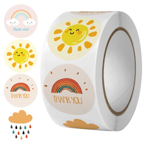 Adesivi Thank You Cartoni Animati Meteo Rotondi Etichette Adesive Di Sigillatura Per Sacchetti Regalo Decorazione Sole Arcobaleno