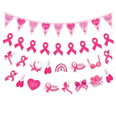 Banner Sensibilizzazione Cancro Al Seno Ghirlande Carta Nastro Rosa Decorazioni Appese Per Festa Beneficenza Speranza Amore Arredamento