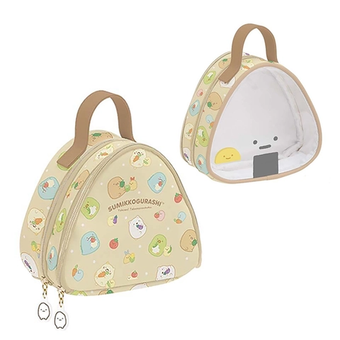 Borsa Per Cosmetici A Forma Di Onigiri Triangolare Pelle PU Portatile Doppio Strato Pochette Per Trucco Cartone Animato Finestra Trasparente
