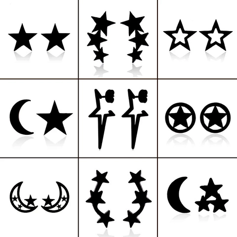 Minimalistische Edelstahl Ohrstecker Star Moon Geometrisch At Symbol Punk Personalisierter Schmuck Damen