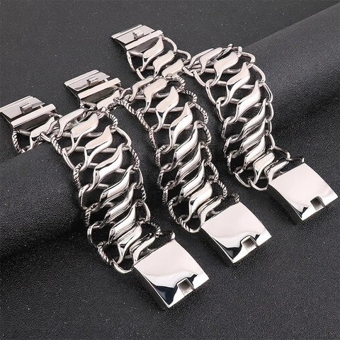 Men Wide Chain Bracelet Stainless Steel Interlocking Twisted Infinity Link Polished Punk Heavy Industrial Hand Jewelry