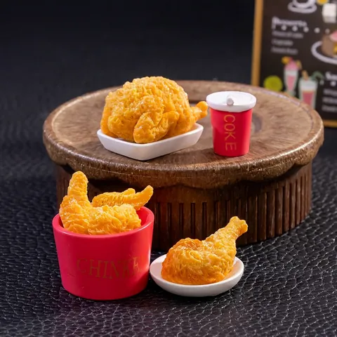 Modelos De Comida Miniatura Pollo Frito Resina Realista Falsa Comida Rápida Para Micro Paisaje Manualidades Decoración