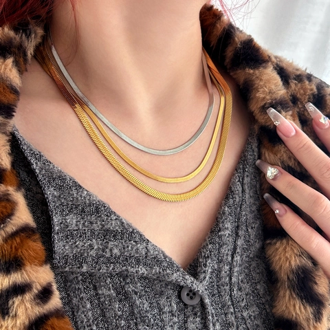 Minimalist Stainless Steel Flat Herringbone Chain Necklace For Women Men Gold Steel Color Blade Snake Chain Choker Jewelry Gift