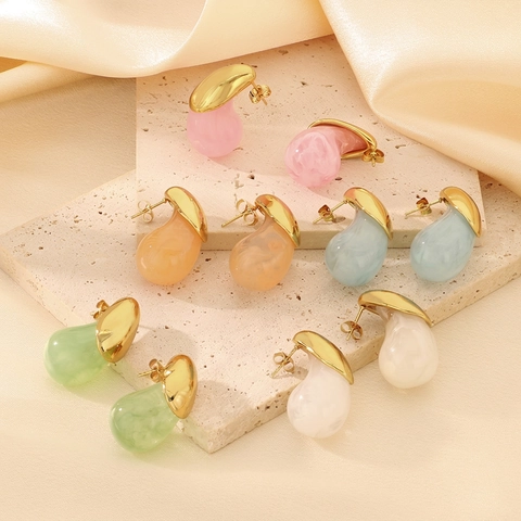 Orecchini Pendenti A Goccia D'acqua Acciaio Inossidabile Resina Colorata Gioielli Di Moda Per Donne Accessorio Elegante