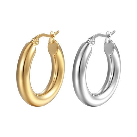 Orecchini A Cerchio Spessi Placcati Oro 18K Acciaio Inossidabile Geometrico Rotondo Con Perno In Argenting Sterling 925