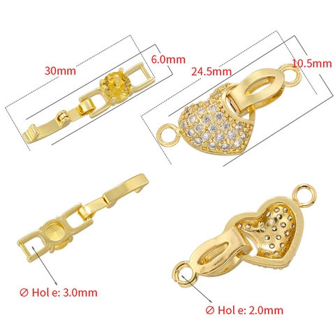 Chiusura Estensione Pieghevole Ottone Zirconia Connettore Gioielli Forma Cuore Collana Bracciale DIY