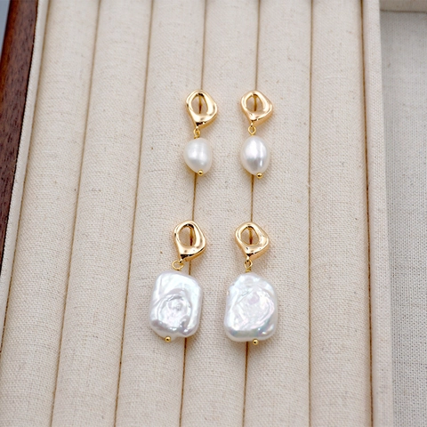 Orecchini Pendenti Con Künstliche Perle Barocche Retro Francese Geometrico Irregolare Rame Placcato Oro Gioielli Eleganti Da Donna